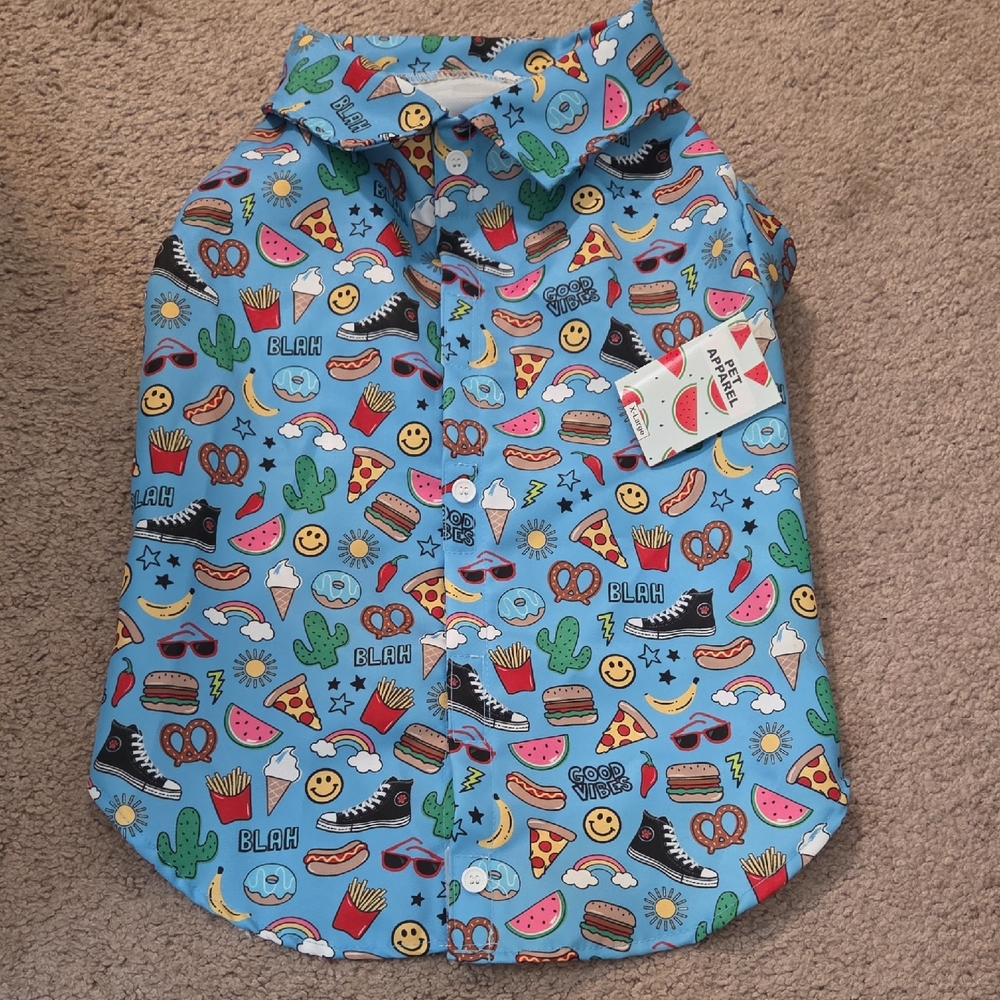 *For DOGS* Blue Patterned XL Shirt